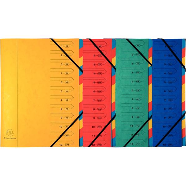 Trieur dos agrafé avec élastiques 12 compartiments, coloris assortis — Non classé