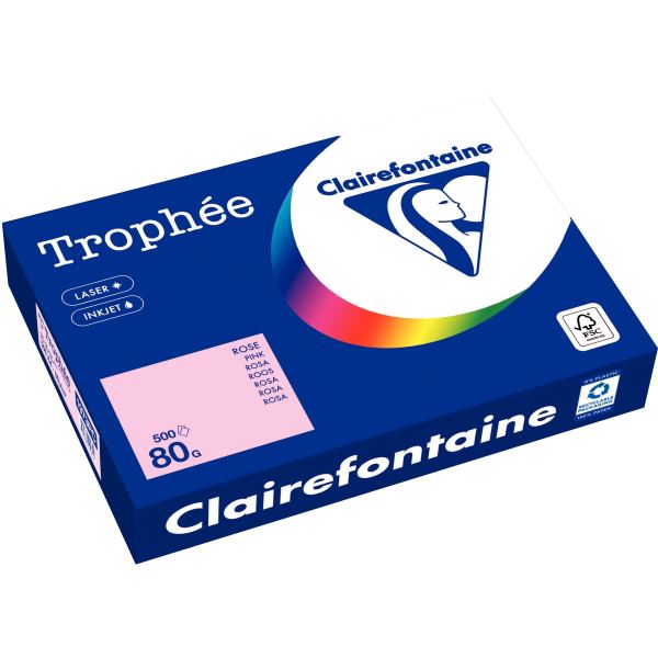 Ramette de 500 feuilles format A4 80g rose CLAIREFONTAINE, TROPHEE — PAPIERS