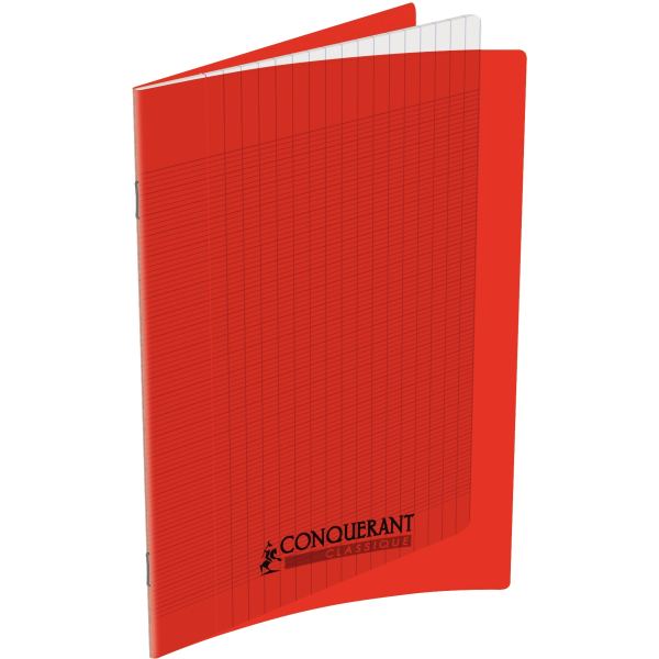 Piqûre 140 pages CONQUERANT, 17x22 cm, seyès, couv PP rouge, CONQUERANT CLASSIQUE PP — CAHIERS ET DERIVES DE PAPIER
