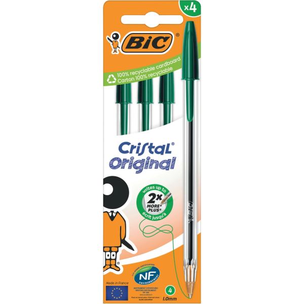 Blister de 4 stylos bille Cristal pointe moyenne verts — ECRIRE ET CORRIGER