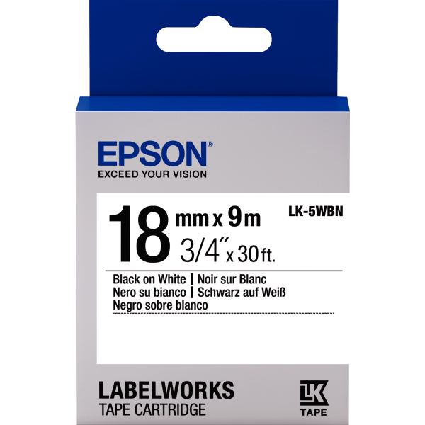 Recharge EPSON LK 18 mmx 9m noir/blanc, N.C — BUREAUTIQUE