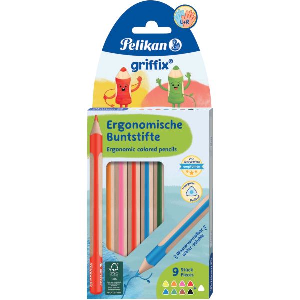 Etui de 9 crayons de couleurs Griffix assortis, Pelikan — DESSIN SCOLAIRE ET PROFESSIONNEL