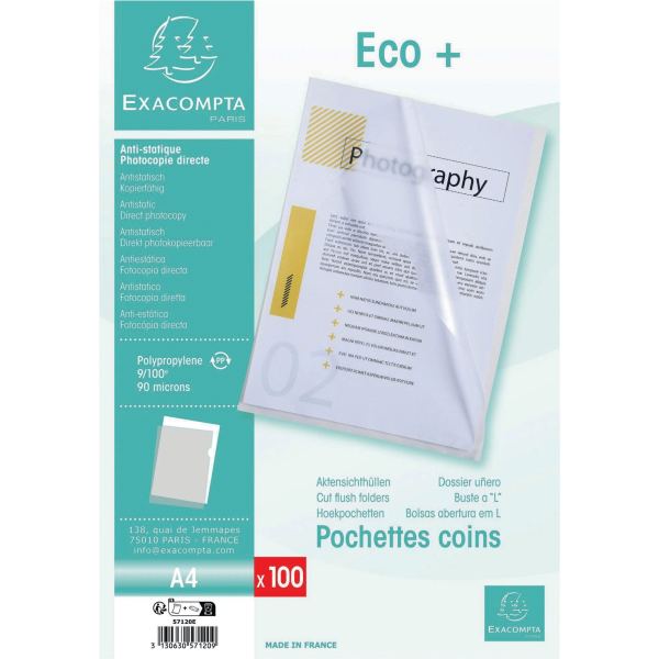 Sachet de 100 pochettes coin en polypropylène 9/100 ème incol, N.C — CLASSEMENT
