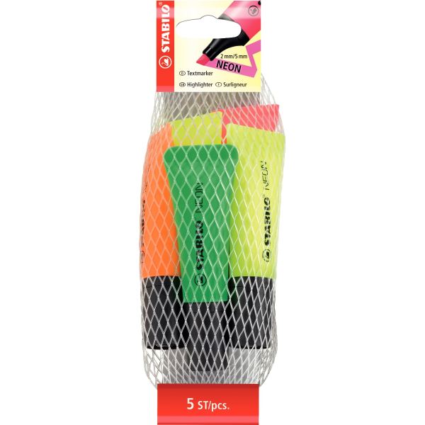 STABILO Surligneur NEON, en filet de 5 — Surligneurs