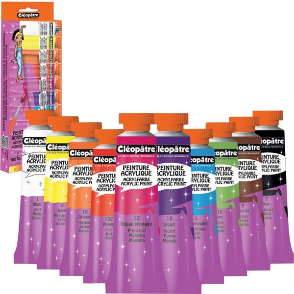 Boite de 10 tubes de peinture Acrylique 10 ML coloris assorti, N.C — DESSIN SCOLAIRE ET PROFESSIONNEL
