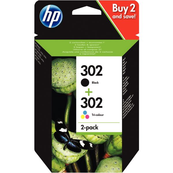 HP 302 pack de 2 cartouches d'encre noire et trois couleurs authentiques (X4D37AE) — Non classé