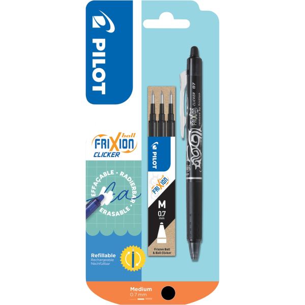 Blister de 1 roller Frixion Clicker noir et 3 recharges noir — ECRIRE ET CORRIGER
