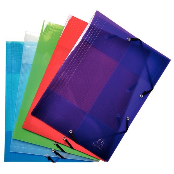Paquet de 5 chemises 3 rabats à élastiques CRYSTAL en polypropylène, coloris assortis — CLASSEMENT