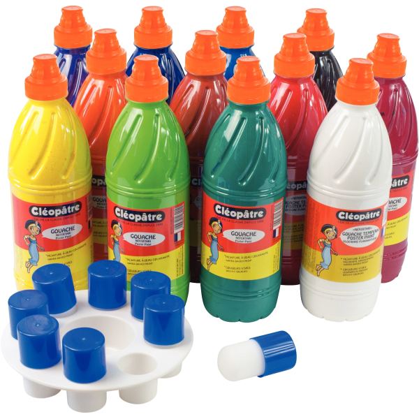 Lot de 12 Flacons 1L de gouache Néfertari Baby + palette, N.C — DESSIN SCOLAIRE ET PROFESSIONNEL