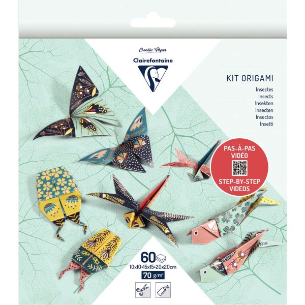 Pochette 60 feuilles origami 3 formats insectes, N.C — TRAVAUX MANUELS