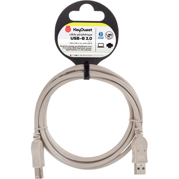 Cordon USB 2.0 type A vers type B 1.8m gris, N.C — INFORMATIQUE