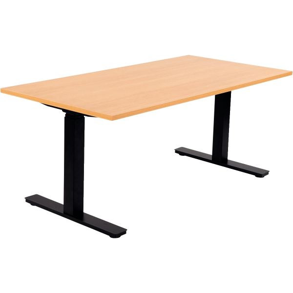 Bureau assis debout L160 cm Boost plateau hêtre/piètement no, N.C — MOBILIER