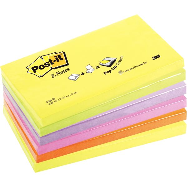 Post-it Bloc-notes adhésif z-notes, 127 x 76 mm, 6 couleurs — Notes adhésives & distributeurs
