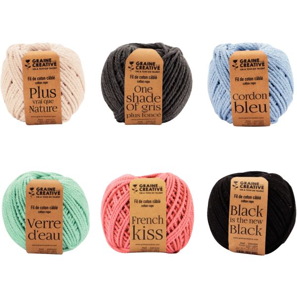 Lot de 6 bobines coton cable coloris assortis, GRAINE CREATIVE — TRAVAUX MANUELS