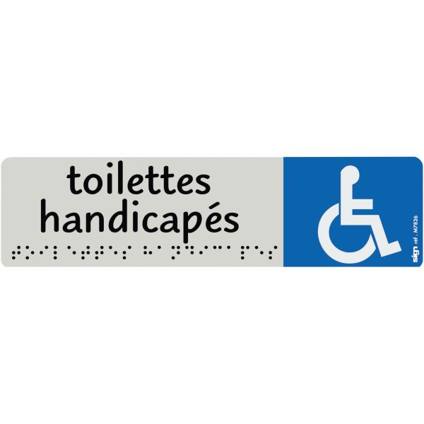 Plaque aluminium de signalisation avec texte en braille "Toilettes Handicapés" format 170 x 45 mm, N.C — PETIT MATERIEL…