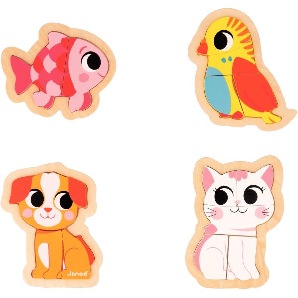 Boite de 4 puzzles contour évolutifs, les animaux domestique, JANOD — JEUX