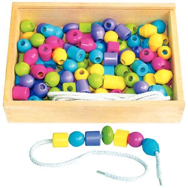 Boite de 130 grosses perles en bois coloris pastel, SAPIN MALIN — JEUX