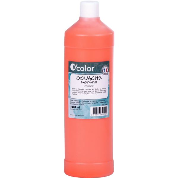Flacon 1 L de gouache liquide économique O'COLOR coloris ora — DESSIN SCOLAIRE ET PROFESSIONNEL