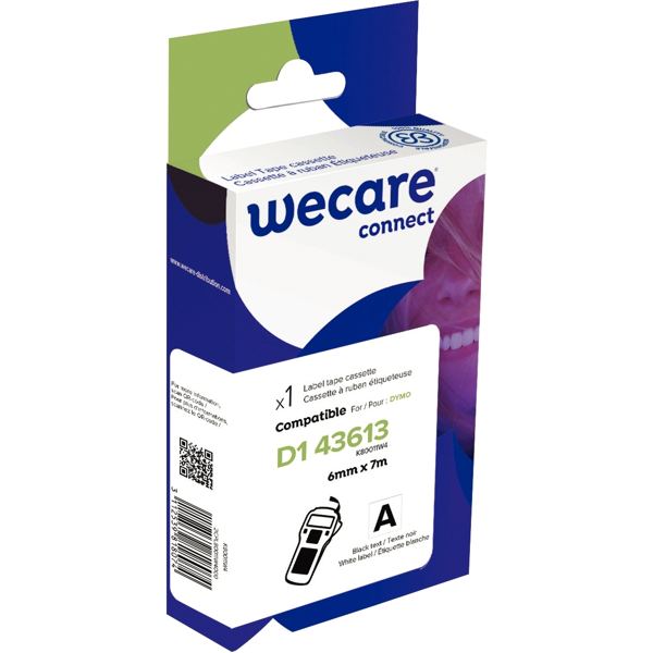 Ruban D1 noir sur blanc 6 mm x 7 m compatible, WECARE — BUREAUTIQUE