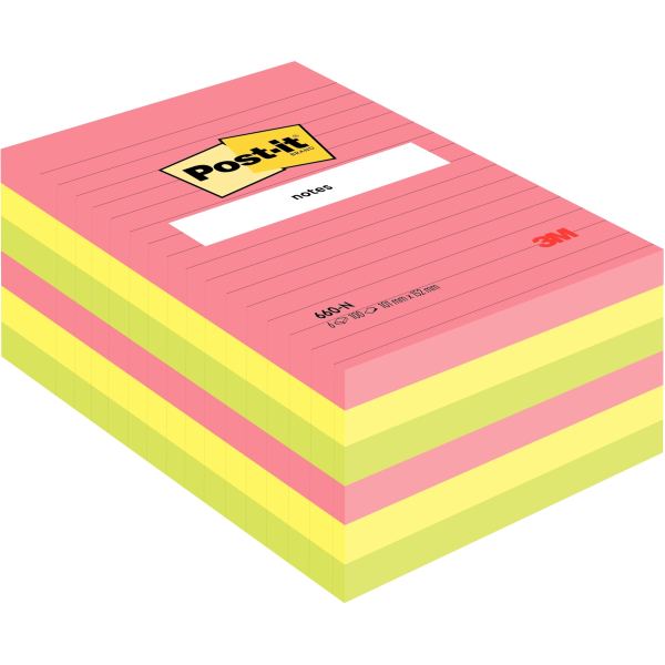 Lot de 6 blocs lignés de 100 feuilles Post-it, 102 x 152 mm, — CAHIERS ET DERIVES DE PAPIER