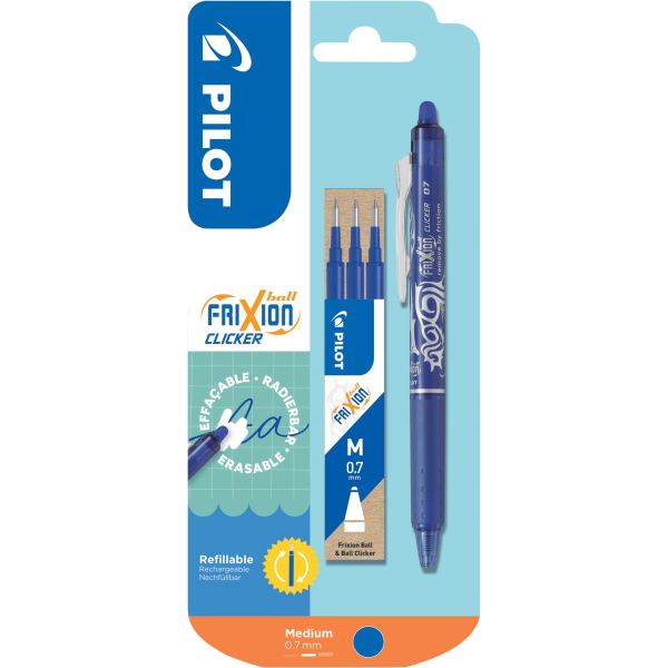 Blister de 1 roller Frixion Clicker bleu et 3 recharges bleu — ECRIRE ET CORRIGER