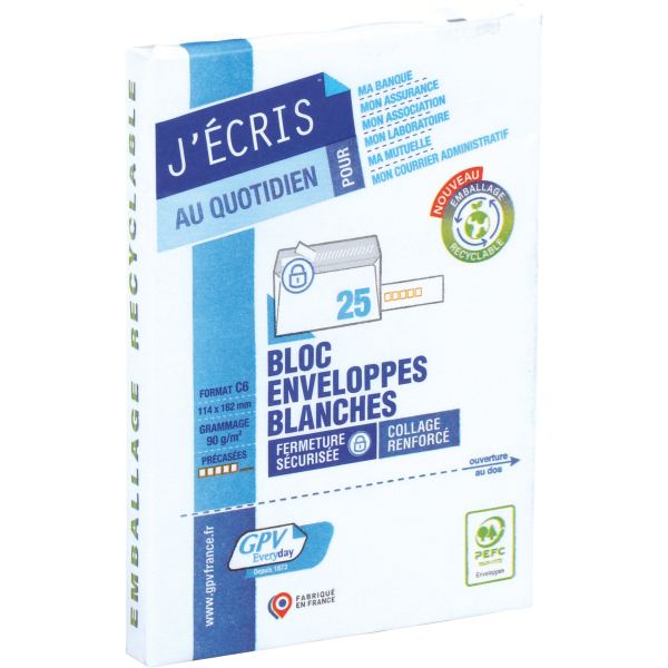 Paquet de 25 enveloppes blanches 114x162mm 90g bande siliconée précasées — Non classé