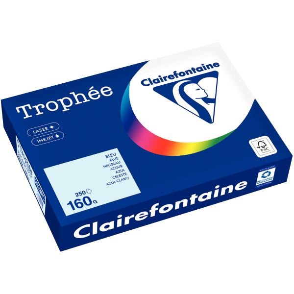 Paquet de 250 feuilles format A4 160g bleu CLAIREFONTAINE, TROPHEE — PAPIERS