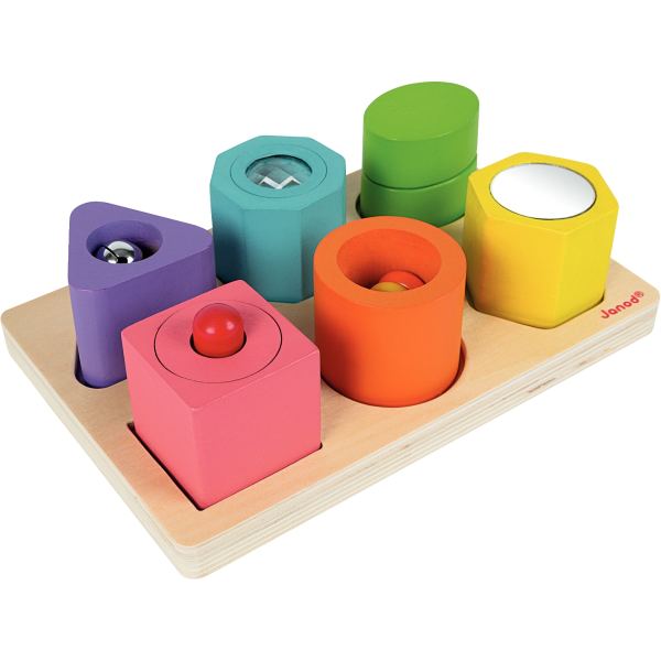 Encastrement de 6 cubes sensoriels en bois, JANOD — JEUX