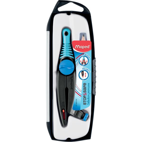 Maped Boîte de compas Stop & Safe avec bague d'adaptation, — Compas & accessoires