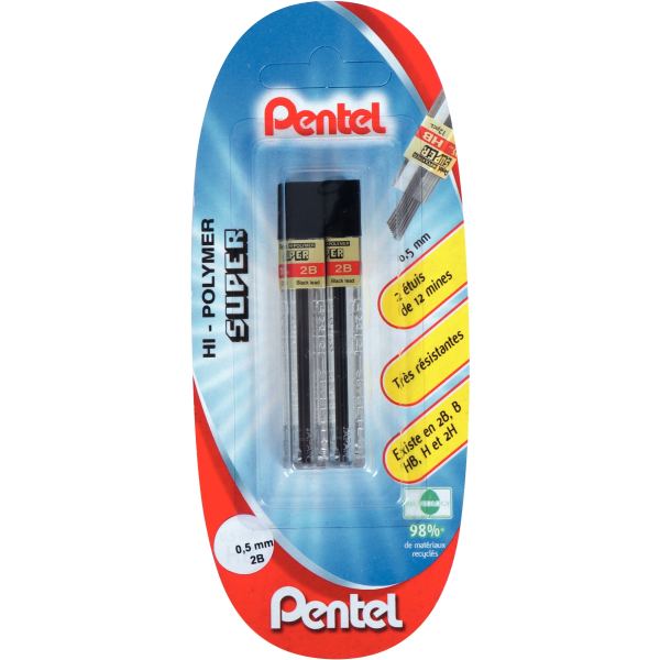 Blister de 2 étuis de 12 mines Hi-Polymer 0,5mm 2B, N.C — ECRIRE ET CORRIGER