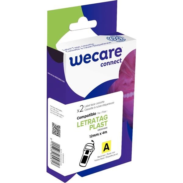 Pack de 2 letratag plastique noir sur jaune 12 x 4 m compati, WECARE — BUREAUTIQUE