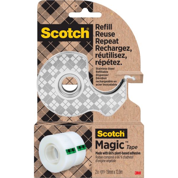Dévidoir acier + 2 recharges de 19 mmx 13.9m, Scotch — PETIT MATERIEL BUREAU ET ECOLE