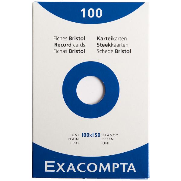 Boîte de 100 fiches bristol non perforées carte forte 205 g uni blanc format 10 x 15 cm, EXACOMPTA — Classement & archivage