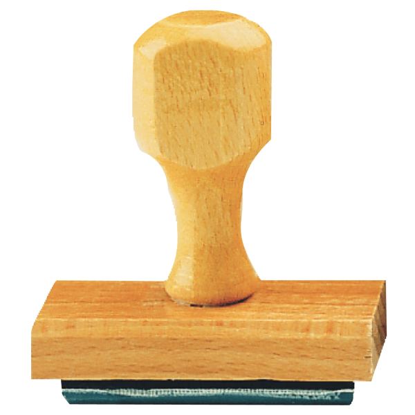 Timbre monture en bois, plaque caoutchouc, avec texte de 6 l, N.C — PETIT MATERIEL BUREAU ET ECOLE