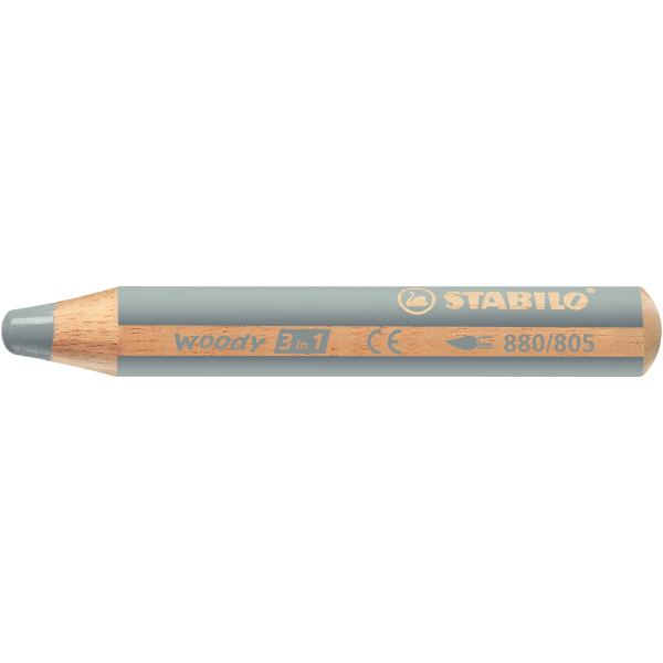 STABILO Crayon multi-talents woody 3 en 1, rond, argent — Crayons à la cire & craies gel