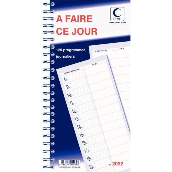ELVE Bloc spiralé "120 programmes - A faire ce jour" — Registres & manifolds