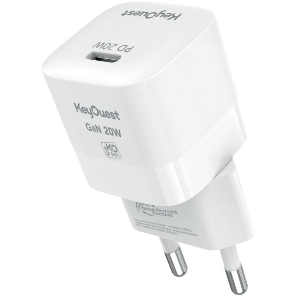 Chargeur secteur avec cordon USB type C vers type C 20W, EKOGREEN — BUREAUTIQUE