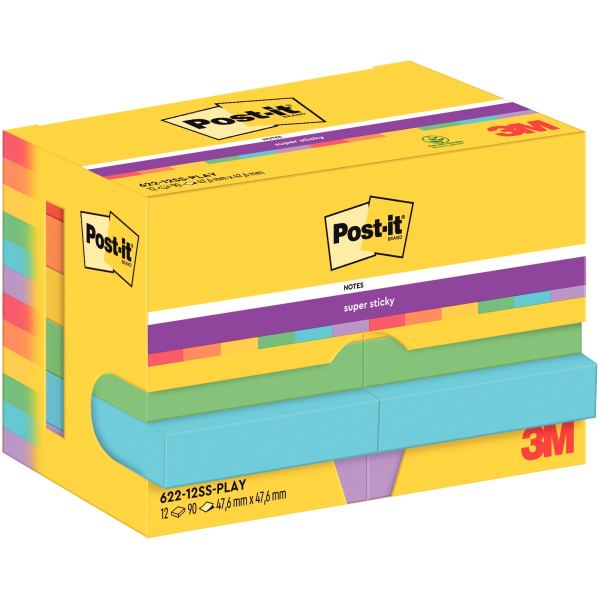 Paquet de 12 blocs notes super sticky post-it 90 feuilles 47,6 x 47,6 mm collection playful — Notes adhésives &…