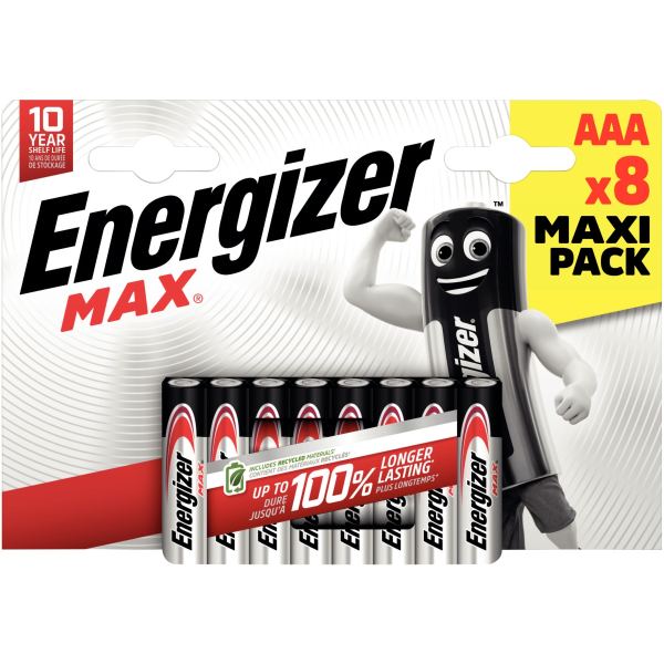 Blister de 8 piles 1.5 volts alcaline MAX AAA, N.C — BUREAUTIQUE