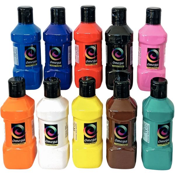 Lot de 10 flacons 250 ml de peinture vinylique plastifiante, couleurs vives assorties, N.C — DESSIN SCOLAIRE ET PROFESSIONNEL