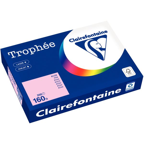 Paquet de 250 feuilles format A4 160g rose CLAIREFONTAINE, TROPHEE — PAPIERS