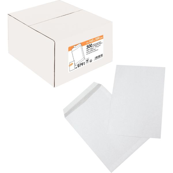 Boite de 500 pochettes blanches 162x229 mm 90g bande siliconé, N.C — COURRIER ET EXPEDITION