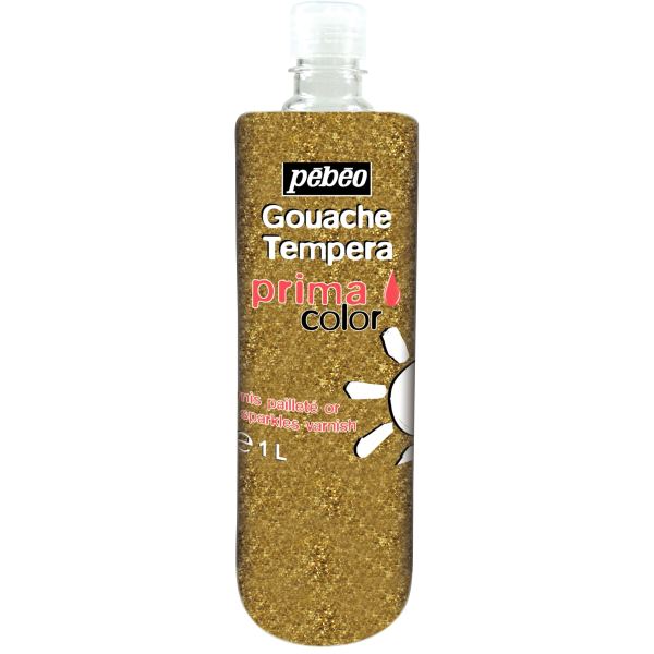 Flacon de 1L de vernis gouache pailleté, or, PRIMA COLOR — DESSIN SCOLAIRE ET PROFESSIONNEL
