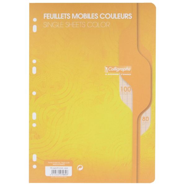 Sachet de 50 feuillets mobiles, format A4, seyès, papier 80g, jaune — Papier, cahier & courrier