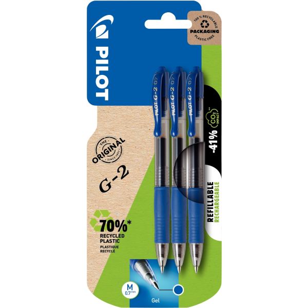 Blister de 3 stylos G2 bleus, G-2 — ECRIRE ET CORRIGER