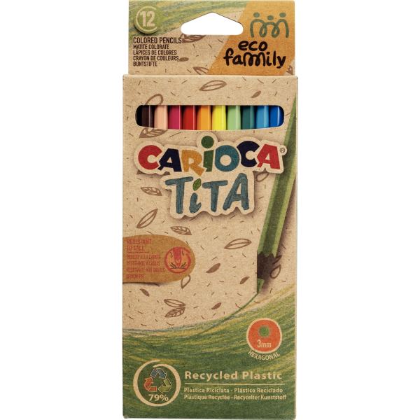Pochette de 12 crayons de couleurs Éco family Tita, CARIOCA — DESSIN SCOLAIRE ET PROFESSIONNEL