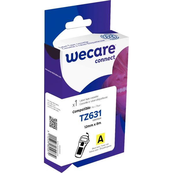 Ruban TZE 631 noir sur jaune 12 mm x 8 m compatible, WECARE — BUREAUTIQUE