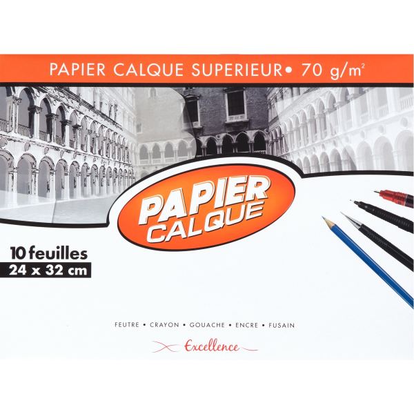 Paquet de 10 feuilles de papier calque 24x32 cm 70g, EXCELLENCE — PAPIERS