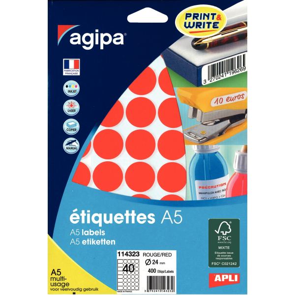 agipa Pastille de couleur, diamètre: 24 mm, rond, rouge — Marquages & identifications