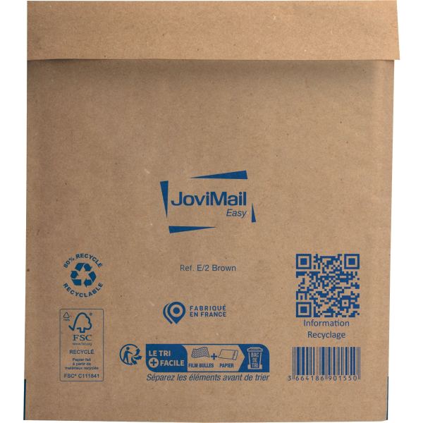Carton de 100 pochettes bulles papier 220x260 mm Kraft, JOVIMAIL — COURRIER ET EXPEDITION